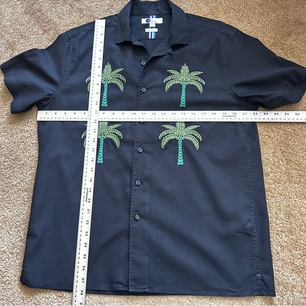 Boden Regular Fit Linen/Cotton Short Sleeve Button Down Navy Shirt - Picture 5 of 7